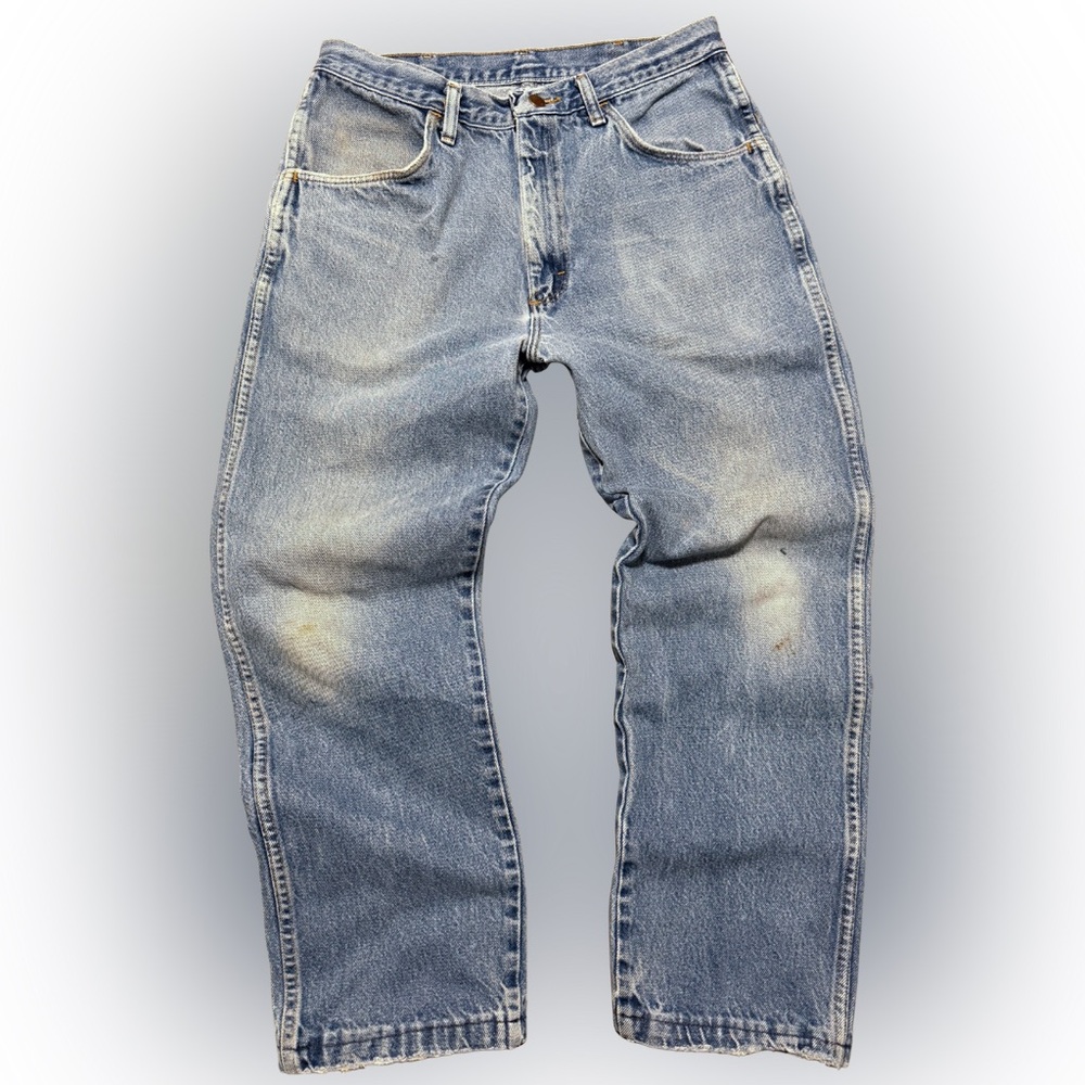 Rustler Men's Relaxed Light Blue Distressed Cowboy Jeans 30W